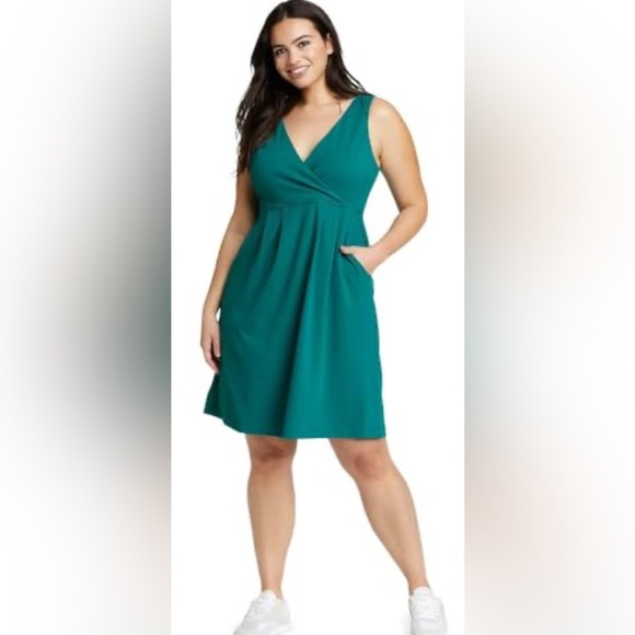 Eddie Bauer Aster 7 Day Crossover Waist Dress Moisture Green Size Small Petite - Picture 1 of 10